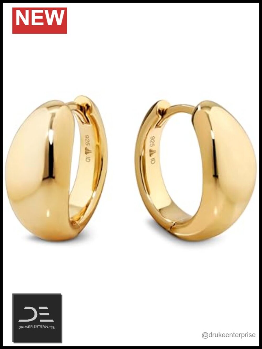 Sterling Silver 925 Hoop Earrings 16mm Gold Plated Huggie Stud Drop